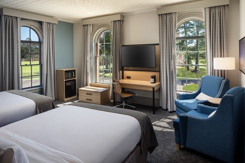Double queen guest room in Holmes Hall at Hotel Ursa